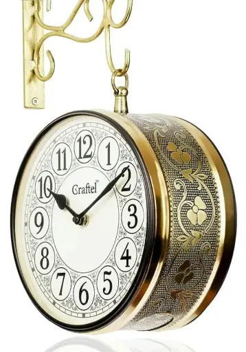 Craftel 8-Inch Double-Sided Shiny Gold Vintage Metal Analog | Wall Clock