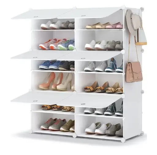 HOMIDEC | Adjustable Height White Wave Shoe Organizer Bench