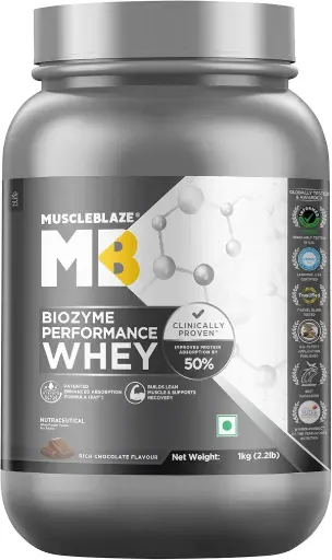 Muscle blaze Biozyme Performance Whey Protein Powder | Rich Chocolate Flavor | 1kg 25g Protein