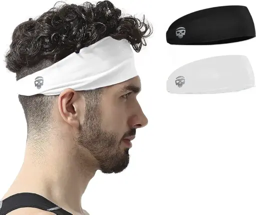 SKULLFIT | Sweat-Wicking Workout Headbands | Black & White | Pack of 2