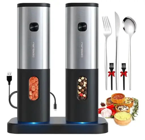 DERGUAM | Rechargeable Electric Salt and Pepper Grinder Set