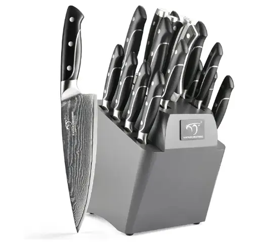 NANFANG Brothers | 18-Piece Damascus Kitchen Knife Set with Ergonomic Hand and Sharpener