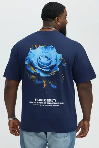 Fragile Beauty Short Sleeve Navy Blue Graphic T-Shirt