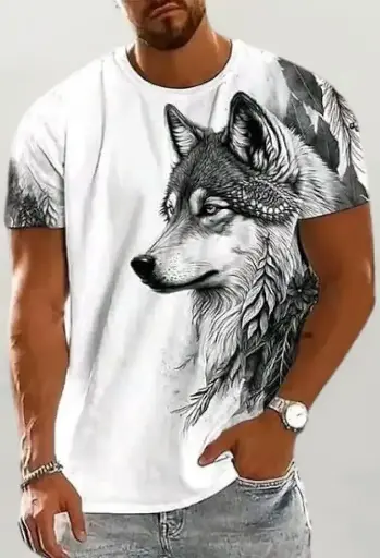 Spab | Men's Waffle Knit Crew-Neck Wolf Graphic T-Shirt