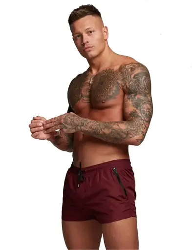 TONLEN | Aerofit Quick-Dry Lightweight Maroon Swim Shorts with Zipper Pockets